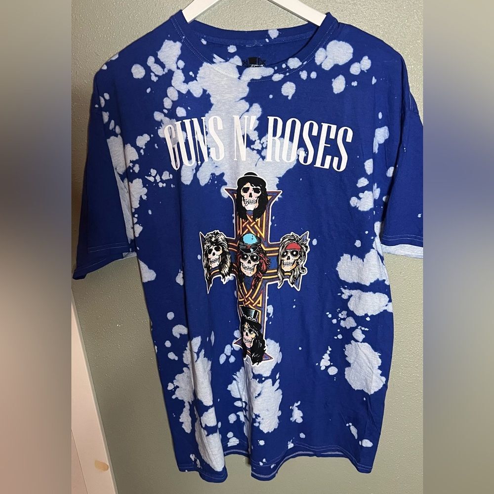 Guns N’ Roses Blue Tie Dye Bleach T-Shirt Men's XL